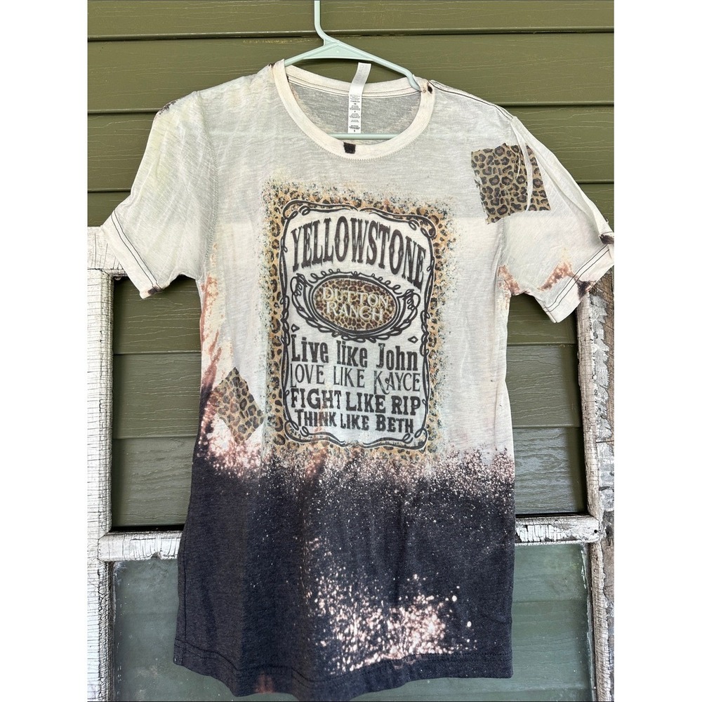 Yellowstone Dutton Ranch Bleached Graphic‎ Tee Leopard Print Bella Canvas Small